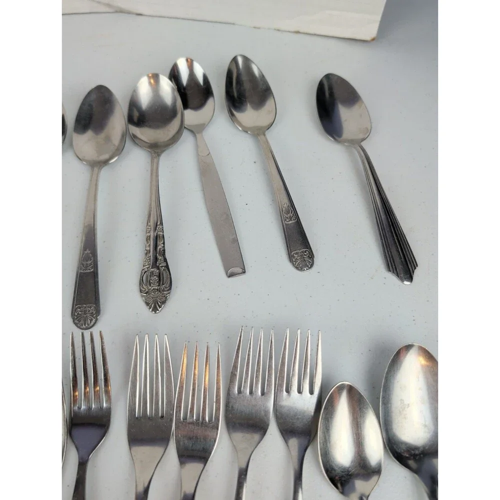 VTG Flatware Mixed Lot Silverware Stainless Lot Of 52 Oneida Japan Korea ECT
